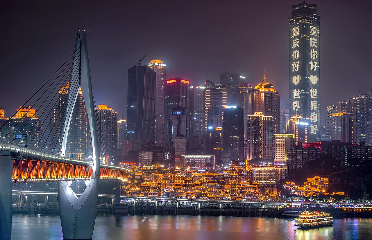 Chongqing's neon-lit skyline at night