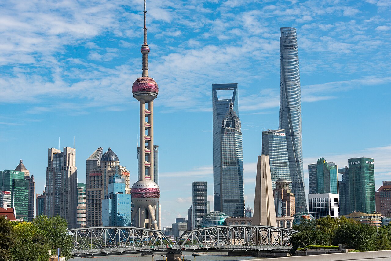 The Shanghai skyline and the Bund at dusk